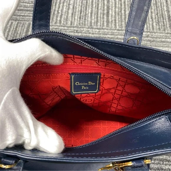 Christian Dior Lady Dior 2 Way Tote Bag Navy - Picture 13 of 14